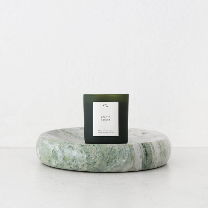 MINERAL SOLID MARBLE CONCAVE DISH BUNDLE X2  |  24CM  | GREEN MARBLE
