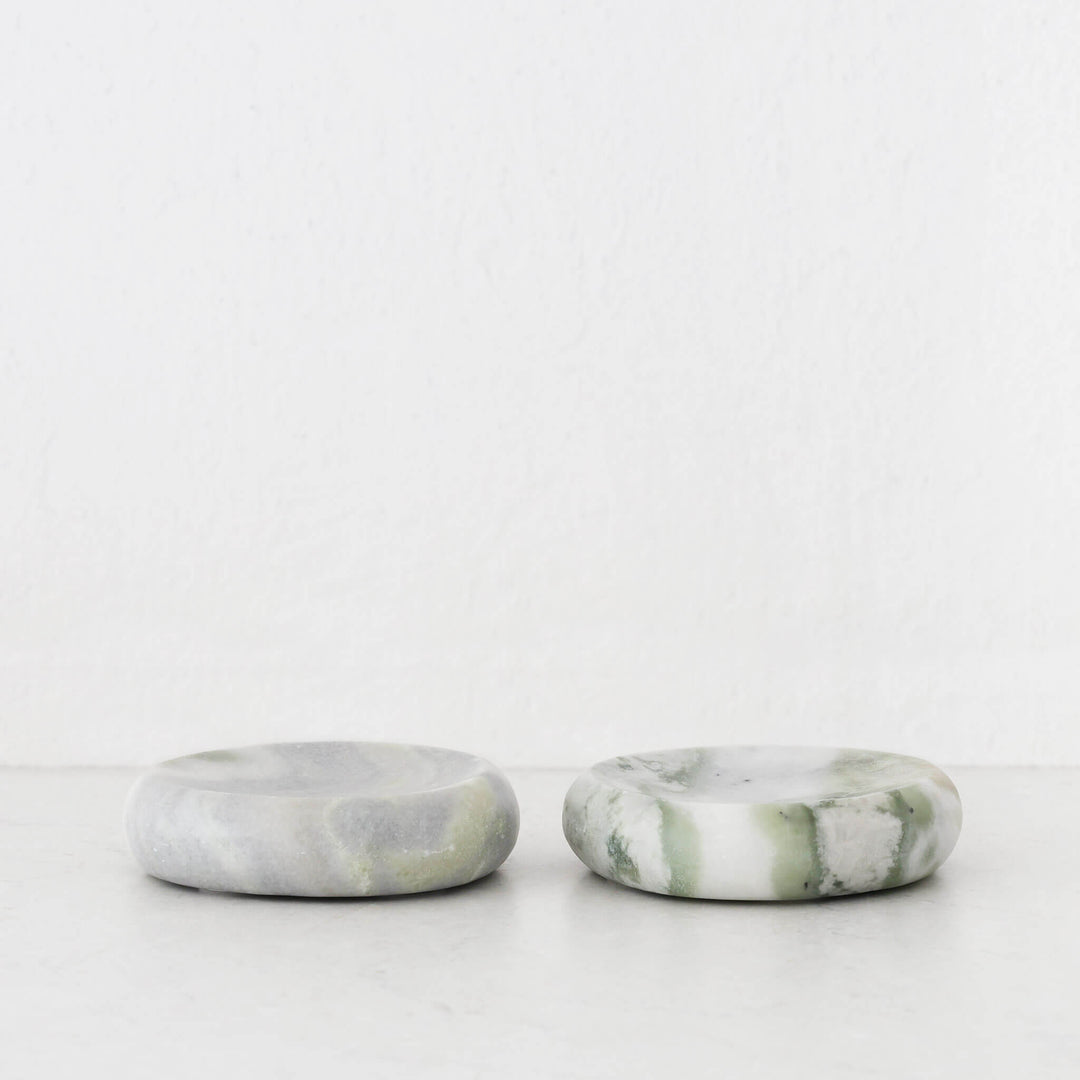 MINERAL SOLID MARBLE CONCAVE DISH BUNDLE X2  |  13CM  |  GREEN MARBLE