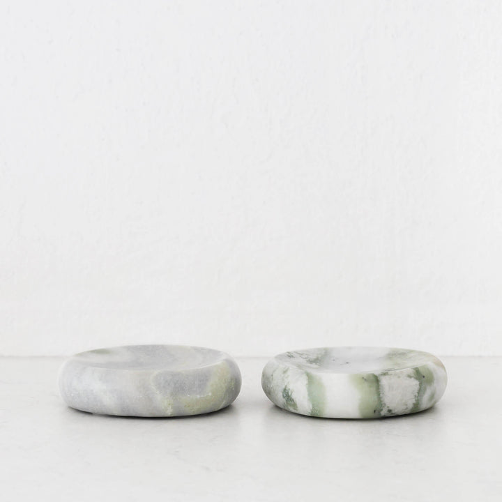 MINERAL SOLID MARBLE CONCAVE DISH BUNDLE X2  |  13CM  |  GREEN MARBLE
