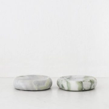 MINERAL SOLID MARBLE CONCAVE DISH BUNDLE X2  |  13CM  |  GREEN MARBLE