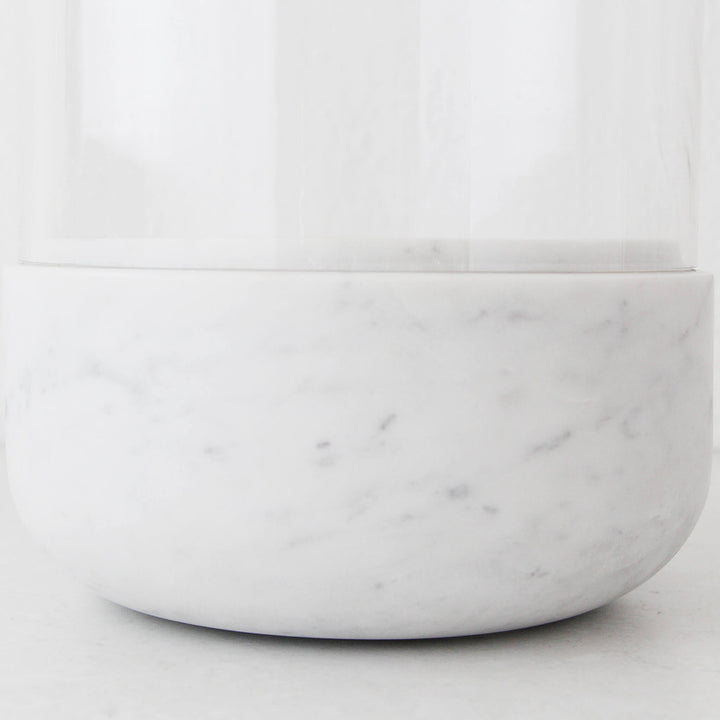 MIRAMALFI HURRICANE CANDLE HOLDER  |  X LARGE  |  GLASS + WHITE MARBLE