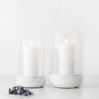 MIRAMALFI HURRICANE CANDLE HOLDER  COLLECTION  |  GLASS + WHITE MARBLE
