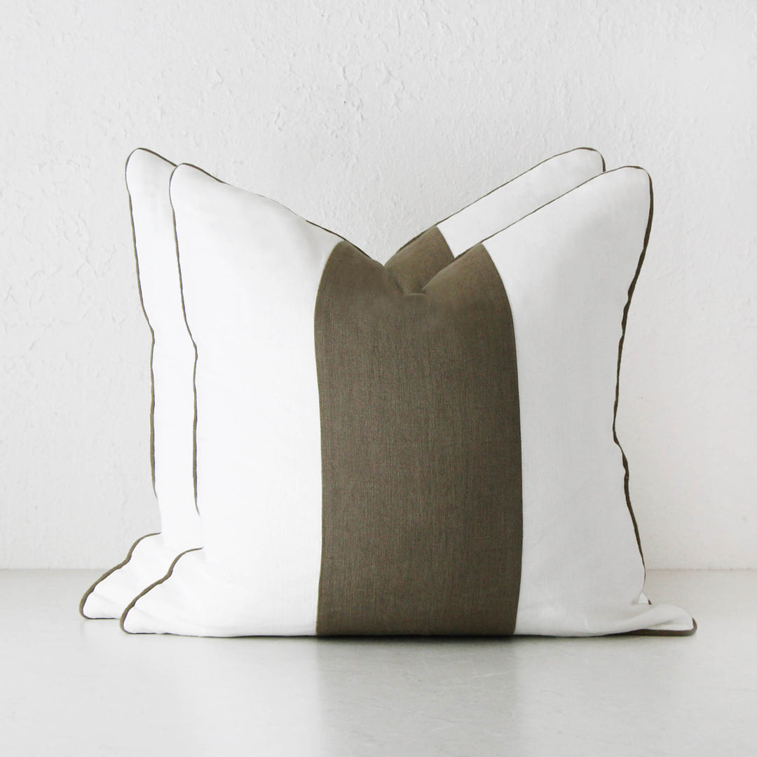 MODENA LINEN CUSHION | BUNDLEx2 | 50x50 | WHITE + OLIVE STRIPE