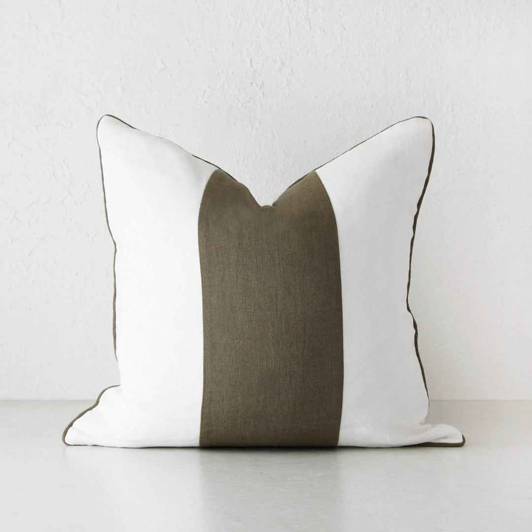 MODENA LINEN CUSHION | 50x50 | WHITE + OLIVE STRIPE