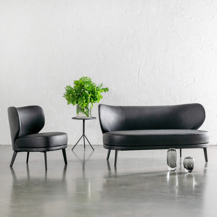 BERGEN ARMCHAIR + MOLENHOEK SOFA |  NOIR BLACK VEGAN LEATHER