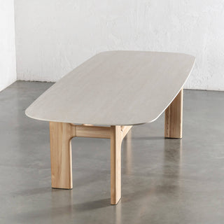 MONTAGNA DINING TABLE   |  230CM + 270CM  |  BIRCH ASH WOOD GRAIN  |  TRAVENTINE TUMBLED BEIGE