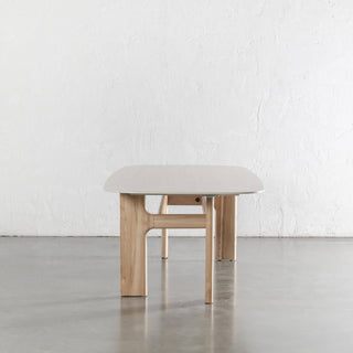 MONTAGNA DINING TABLE   |  230CM + 270CM  |  BIRCH ASH WOOD GRAIN  |  TRAVENTINE TUMBLED BEIGE
