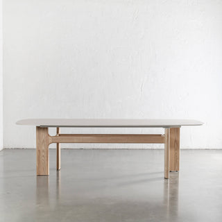 MONTAGNA DINING TABLE   |  230CM + 270CM  |  BIRCH ASH WOOD GRAIN  |  TRAVENTINE TUMBLED BEIGE