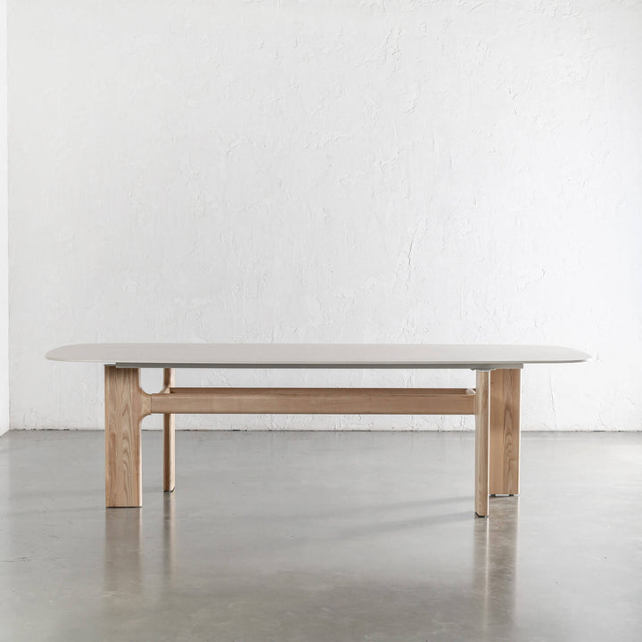 MONTAGNA DINING TABLE   |  230CM + 270CM  |  BIRCH ASH WOOD GRAIN  |  TRAVENTINE TUMBLED BEIGE