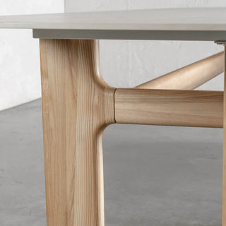 MONTAGNA DINING TABLE   |  230CM + 270CM  |  BIRCH ASH WOOD GRAIN  |  TRAVENTINE TUMBLED BEIGE