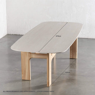 MONTAGNA CERAMICA DINING TABLE   |  270CM  |  BIRCH ASH WOOD GRAIN  |  TRAVERTINE TUMBLED BEIGE