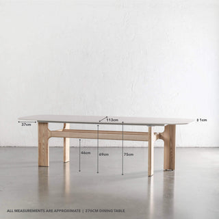 MONTAGNA CERAMICA DINING TABLE   |  270CM  |  BIRCH ASH WOOD GRAIN  |  TRAVERTINE TUMBLED BEIGE