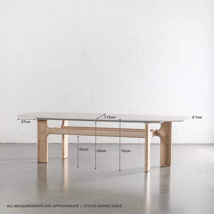 MONTAGNA CERAMICA DINING TABLE   |  270CM  |  BIRCH ASH WOOD GRAIN  |  TRAVERTINE TUMBLED BEIGE