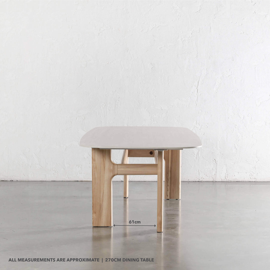 MONTAGNA CERAMICA DINING TABLE   |  270CM  |  BIRCH ASH WOOD GRAIN  |  TRAVERTINE TUMBLED BEIGE