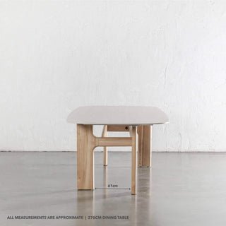 MONTAGNA CERAMICA DINING TABLE   |  270CM  |  BIRCH ASH WOOD GRAIN  |  TRAVERTINE TUMBLED BEIGE