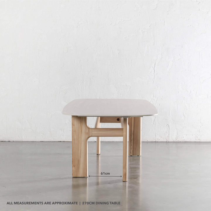 MONTAGNA CERAMICA DINING TABLE   |  270CM  |  BIRCH ASH WOOD GRAIN  |  TRAVERTINE TUMBLED BEIGE