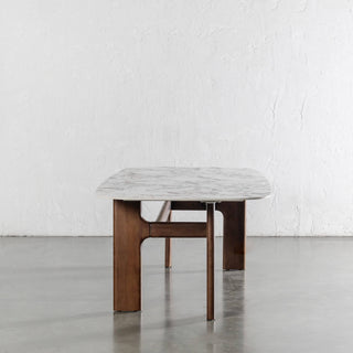 MONTAGNA DINING TABLE   |  230CM + 270CM  |  DEEP WALNUT WOOD GRAIN  |  BULGARI MARBLE AUTUMNAL WARM