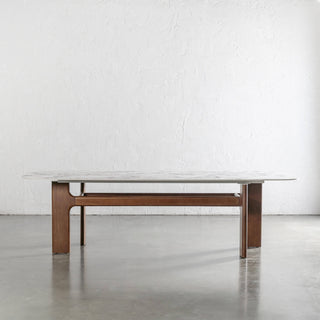 MONTAGNA DINING TABLE   |  230CM + 270CM  |  DEEP WALNUT WOOD GRAIN  |  BULGARI MARBLE AUTUMNAL WARM