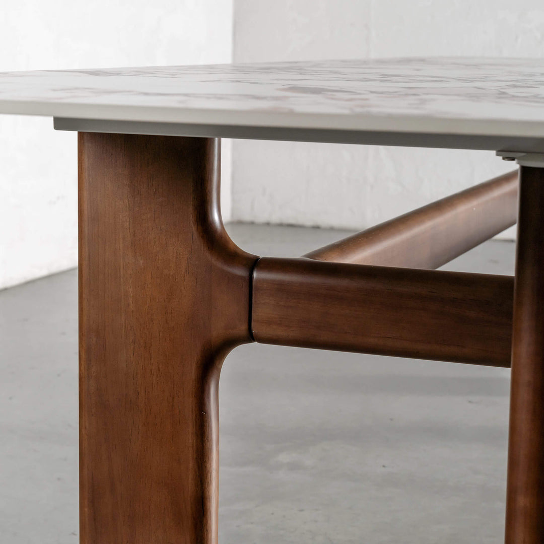 MONTAGNA DINING TABLE   |  230CM + 270CM  |  DEEP WALNUT WOOD GRAIN  |  BULGARI MARBLE AUTUMNAL WARM