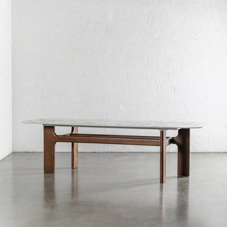 MONTAGNA DINING TABLE   |  230CM + 270CM  |  DEEP WALNUT WOOD GRAIN  |  BULGARI MARBLE AUTUMNAL WARM