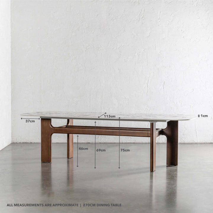 MONTAGNA CERAMICA DINING TABLE   |  270CM  |  DEEP WALNUT WOOD GRAIN  |  BULGARI MARBLE AUTUMNAL WARM