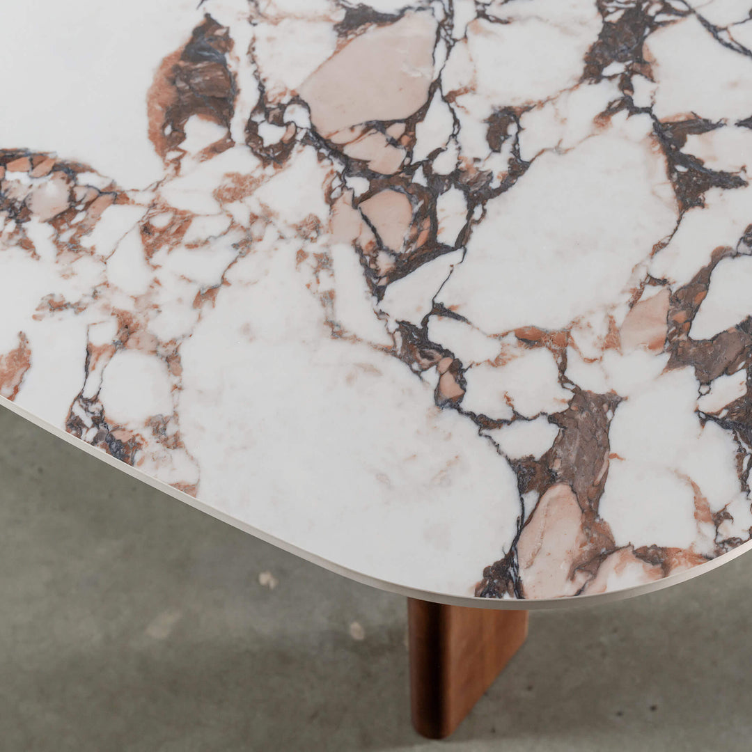 MONTAGNA DINING TABLE   |  230CM + 270CM  |  DEEP WALNUT WOOD GRAIN  |  BULGARI MARBLE AUTUMNAL WARM