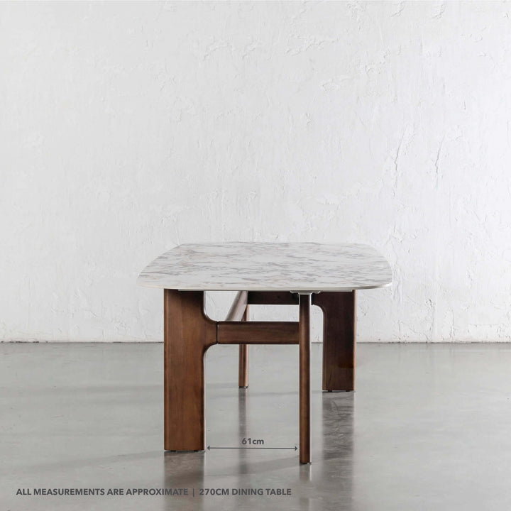 MONTAGNA CERAMICA DINING TABLE   |  270CM  |  DEEP WALNUT WOOD GRAIN  |  BULGARI MARBLE AUTUMNAL WARM