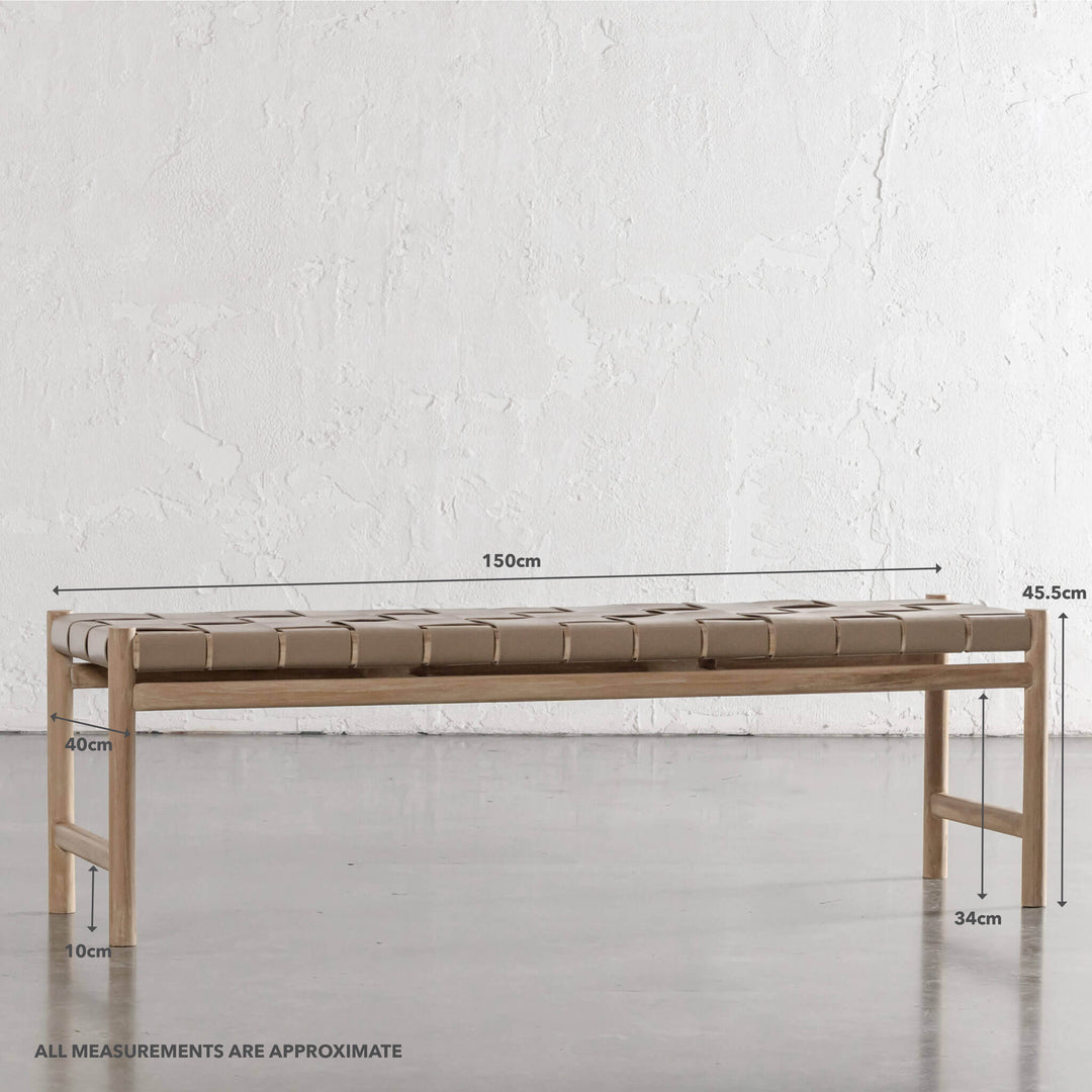 MONTERO WOVEN LEATHER BENCH  |  LIGHT TAUPE LEATHER HIDE