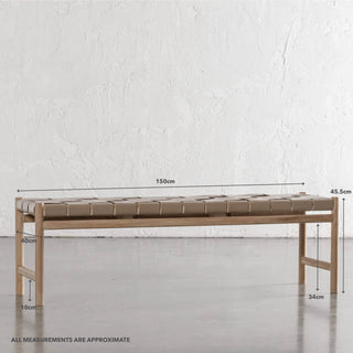 MONTERO WOVEN LEATHER BENCH  |  LIGHT TAUPE LEATHER HIDE