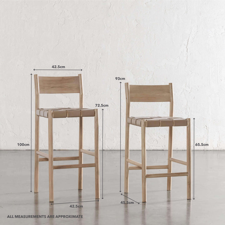 MONTERO WOVEN LEATHER BAR CHAIRS  |  HIGH + LOW  |  LIGHT TAUPE LEATHER HIDE