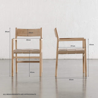 MONTERO WOVEN LEATHER CARVER CHAIR  |  LIGHT TAUPE LEATHER HIDE | MEASUREMENTS