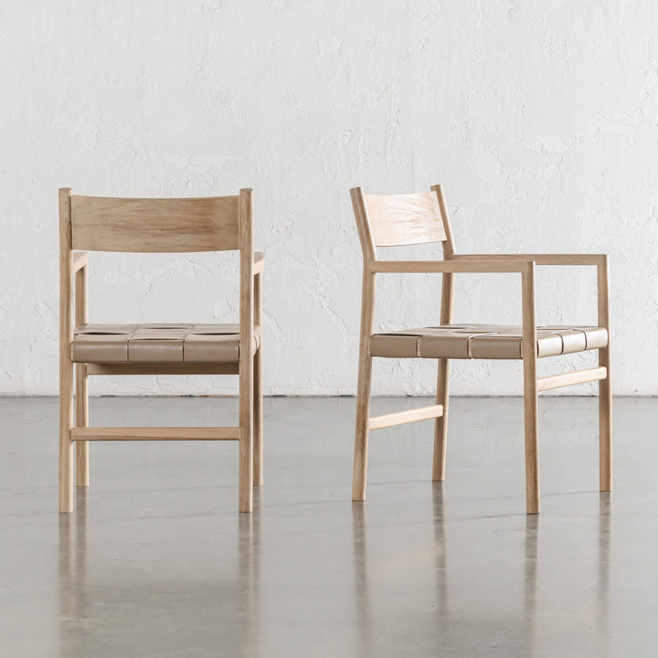 MONTERO WOVEN LEATHER CARVER CHAIR  |  LIGHT TAUPE LEATHER HIDE