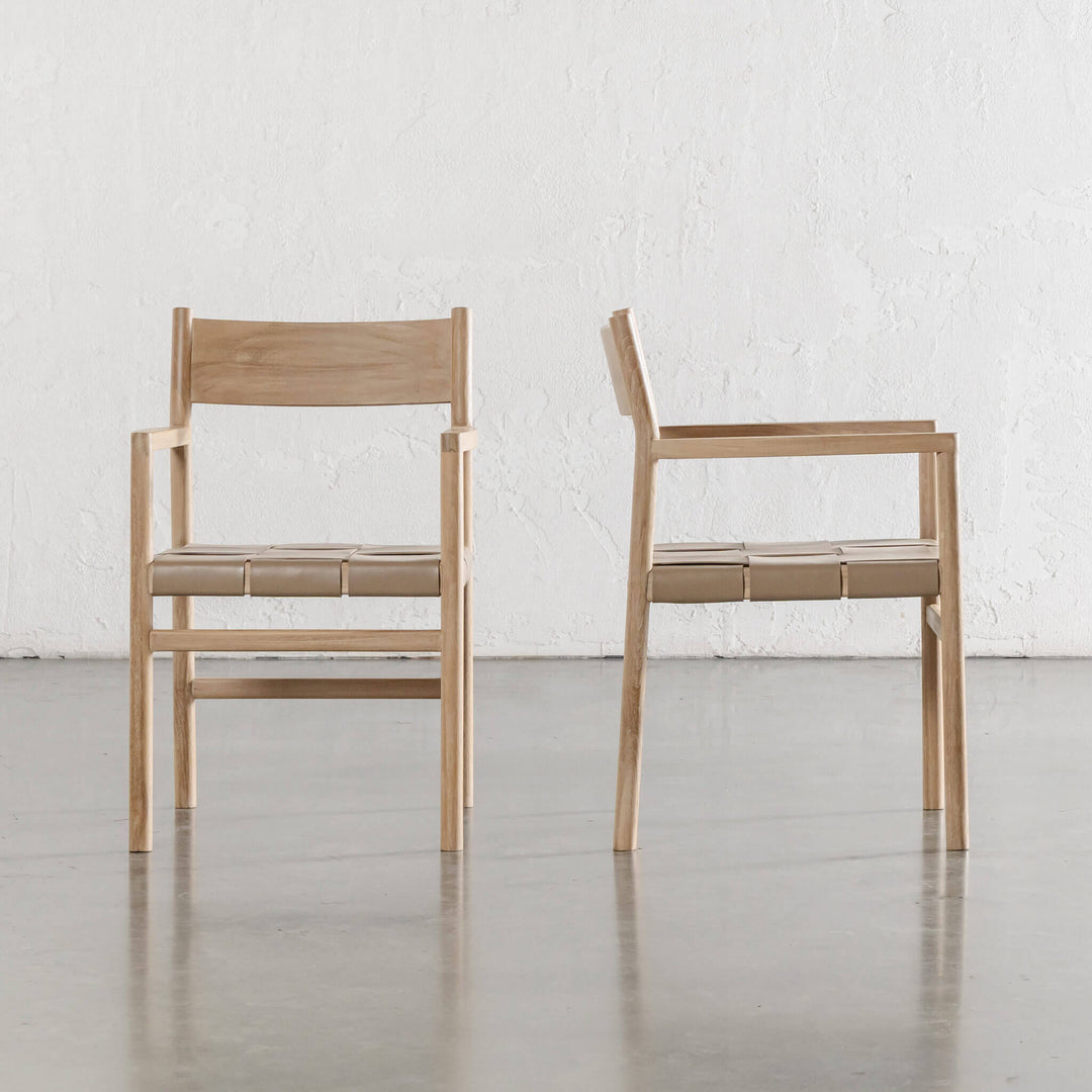 MONTERO WOVEN LEATHER CARVER CHAIR  |  LIGHT TAUPE LEATHER HIDE