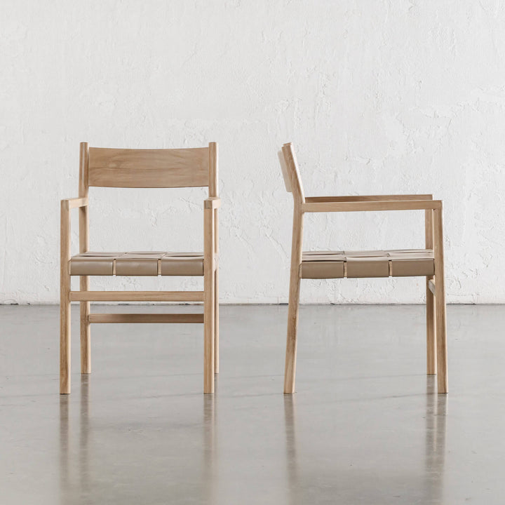 MONTERO WOVEN LEATHER CARVER CHAIR  |  LIGHT TAUPE LEATHER HIDE