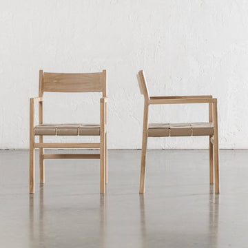 MONTERO WOVEN LEATHER CARVER CHAIR  |  LIGHT TAUPE LEATHER HIDE