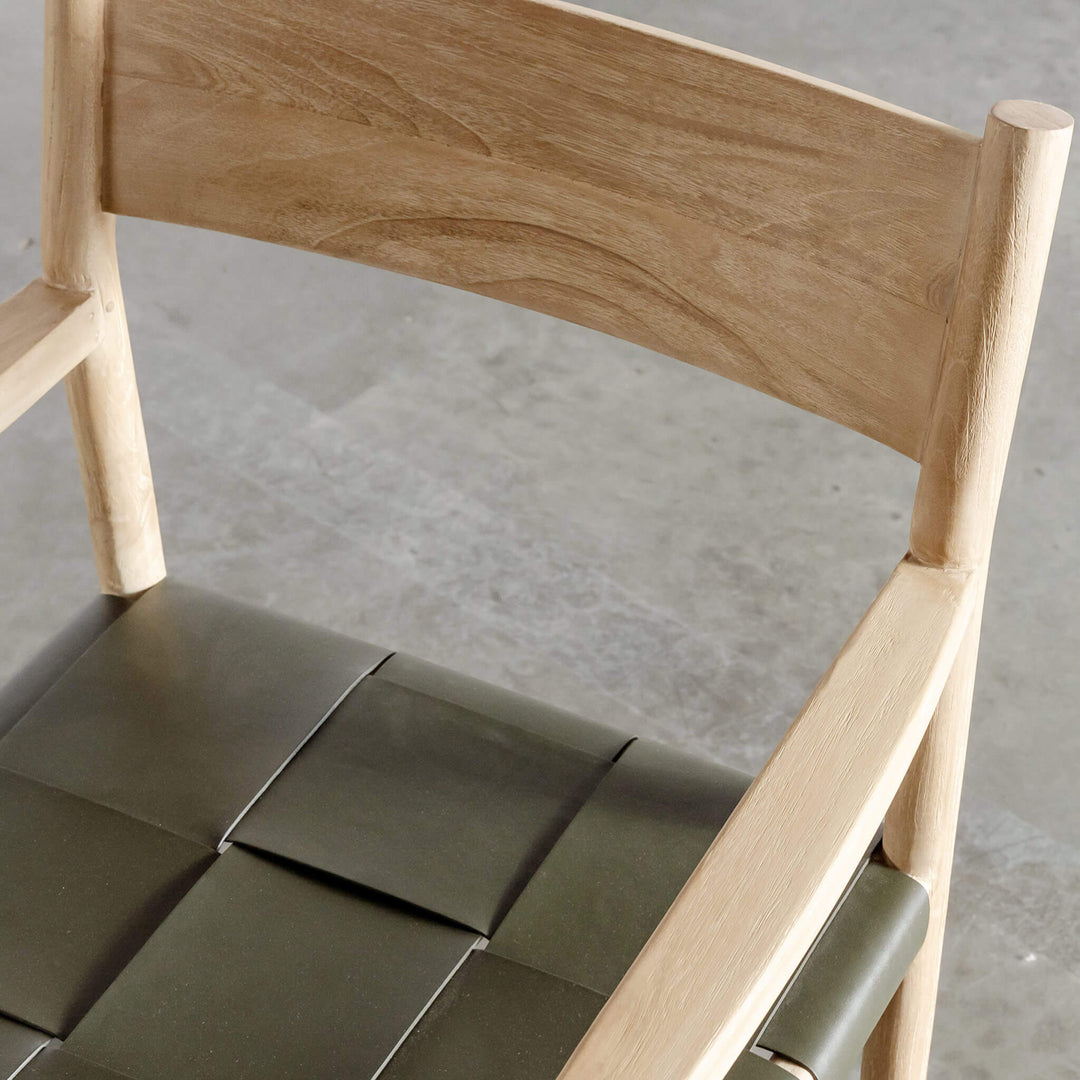 MONTERO WOVEN LEATHER CARVER CHAIR  |  OLIVE LEATHER HIDE