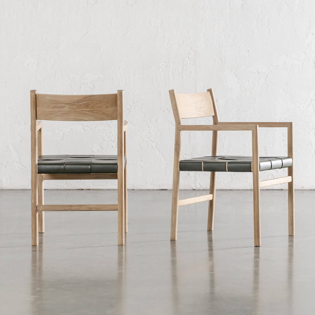 MONTERO WOVEN LEATHER CARVER CHAIR  |  OLIVE LEATHER HIDE