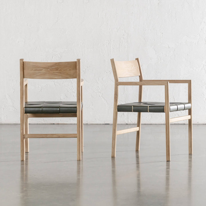 MONTERO WOVEN LEATHER CARVER CHAIR  |  OLIVE LEATHER HIDE