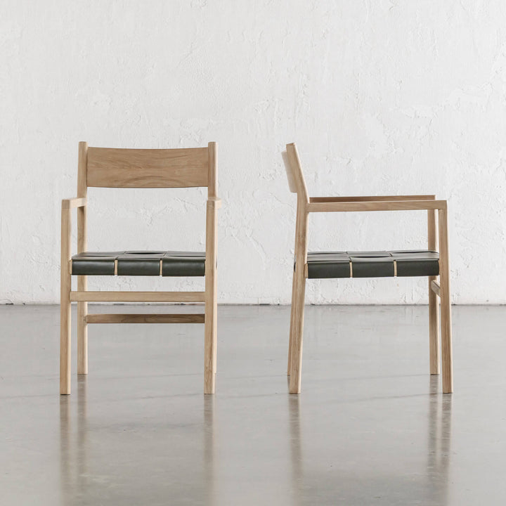 MONTERO WOVEN LEATHER CARVER CHAIR  |  OLIVE LEATHER HIDE