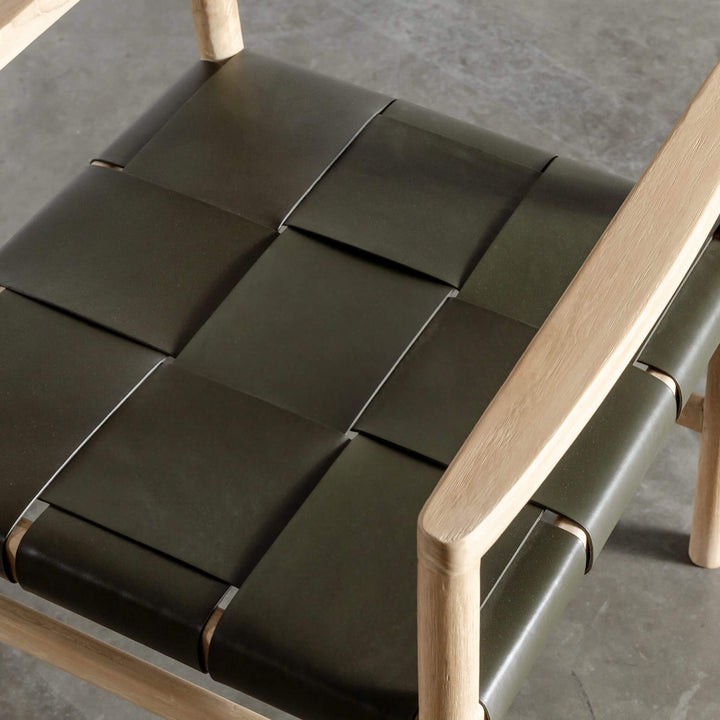 MONTERO WOVEN LEATHER CARVER CHAIR  |  OLIVE LEATHER HIDE