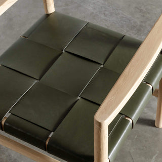 MONTERO WOVEN LEATHER CARVER CHAIR  |  OLIVE LEATHER HIDE