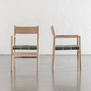 MONTERO WOVEN LEATHER CARVER CHAIR  |  OLIVE LEATHER HIDE