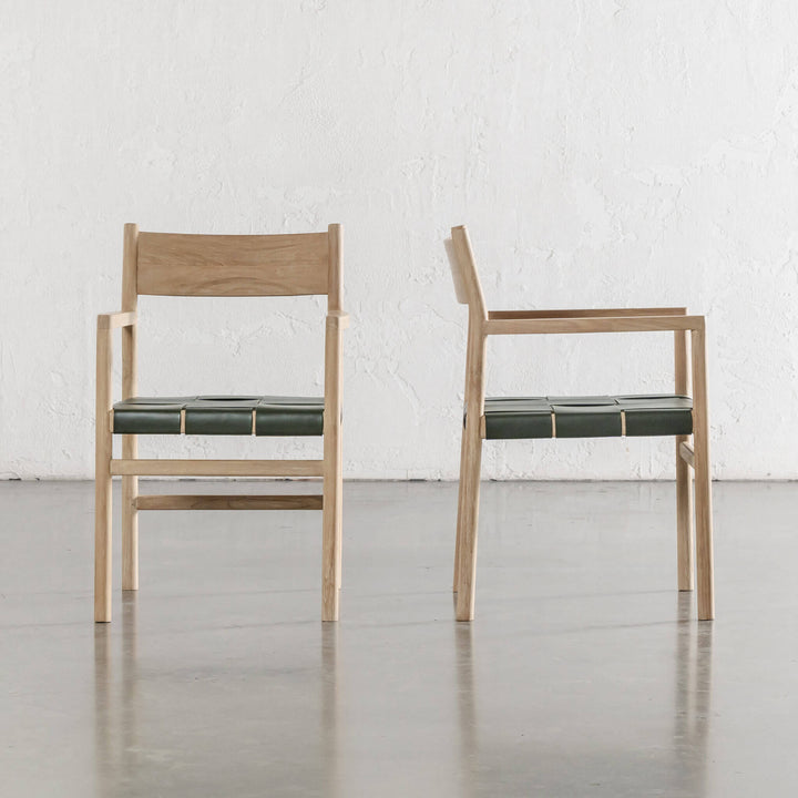 MONTERO WOVEN LEATHER CARVER CHAIR  |  OLIVE LEATHER HIDE