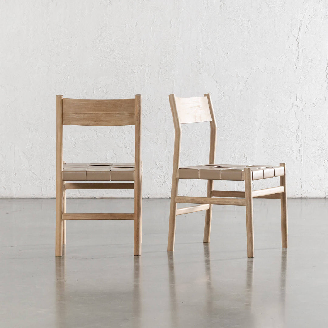 MONTERO WOVEN LEATHER DINING CHAIR | LIGHT TAUPE LEATHER HIDE