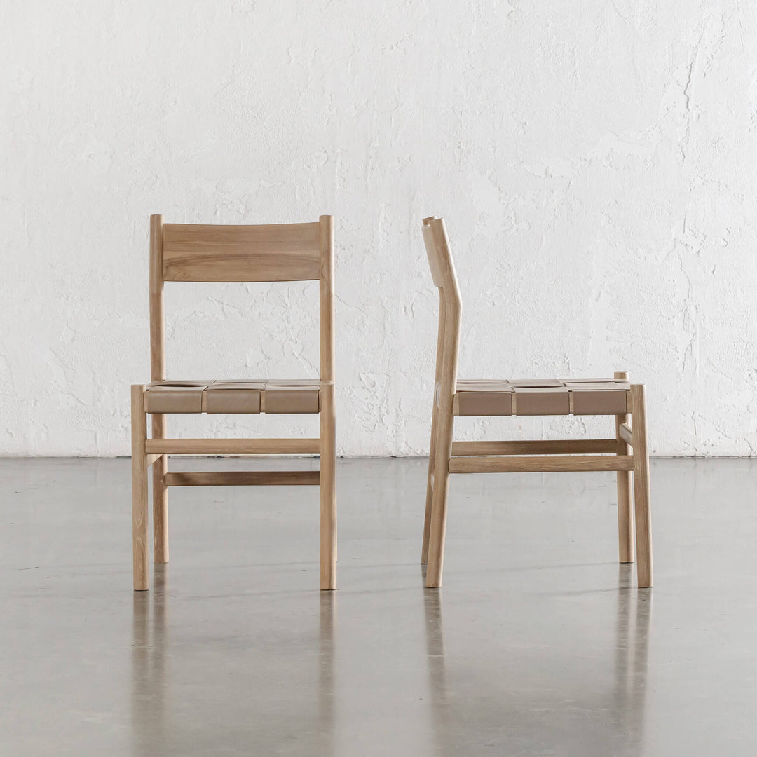 MONTERO WOVEN LEATHER DINING CHAIR | LIGHT TAUPE LEATHER HIDE