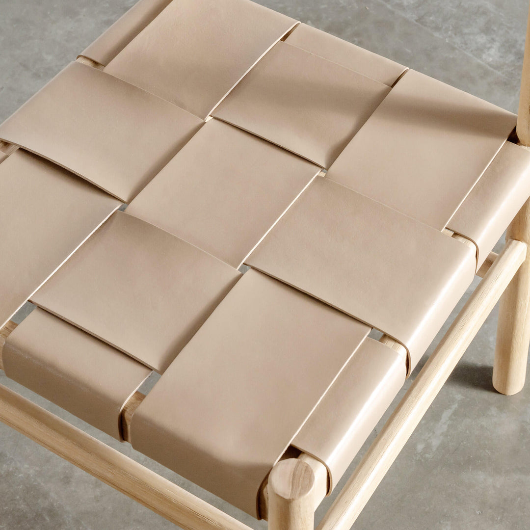 MONTERO WOVEN LEATHER DINING CHAIR | LIGHT TAUPE LEATHER HIDE