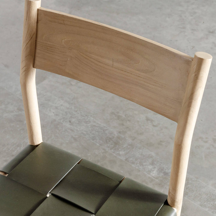 MONTERO WOVEN LEATHER DINING CHAIR | OLIVE LEATHER HIDE