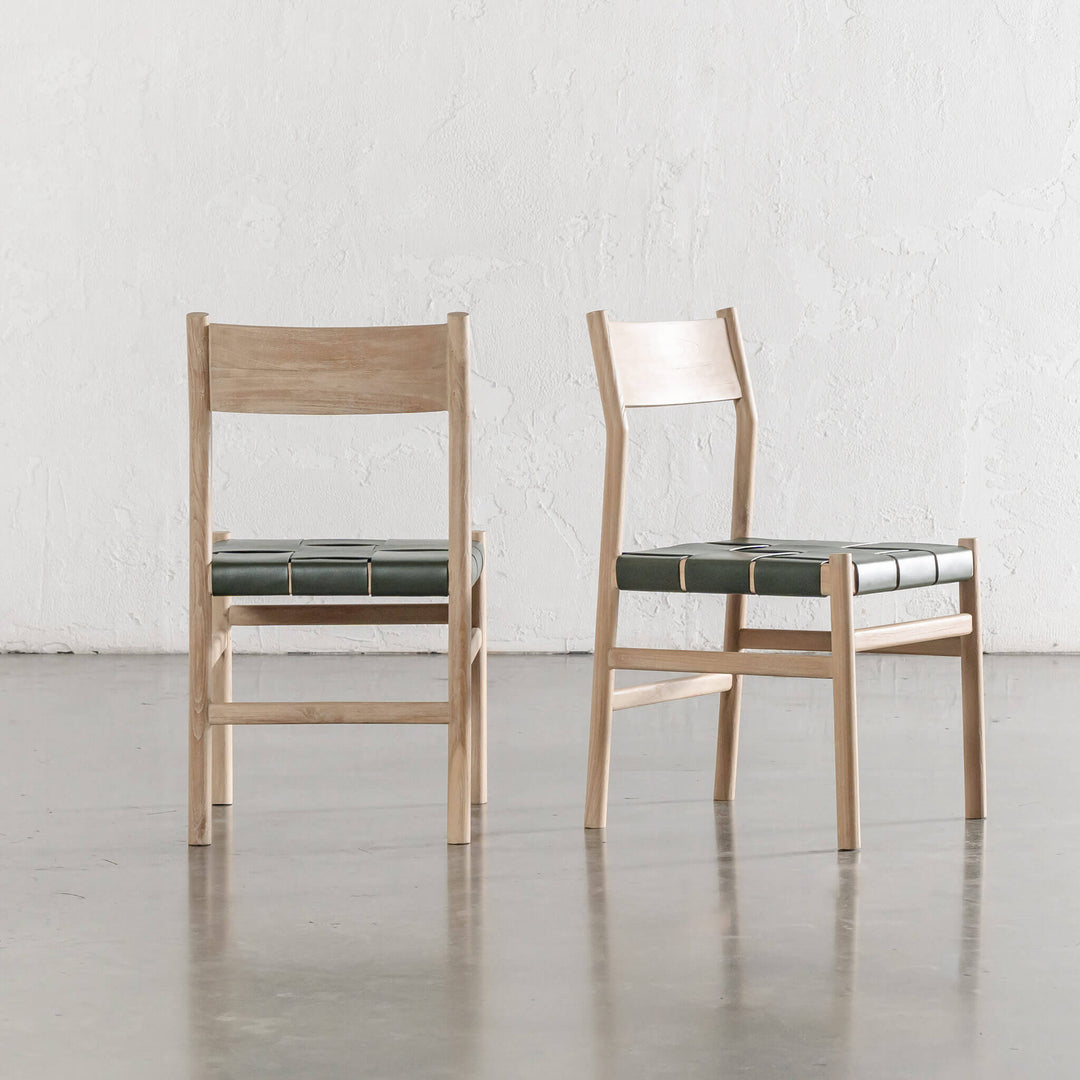 MONTERO WOVEN LEATHER DINING CHAIR | OLIVE LEATHER HIDE