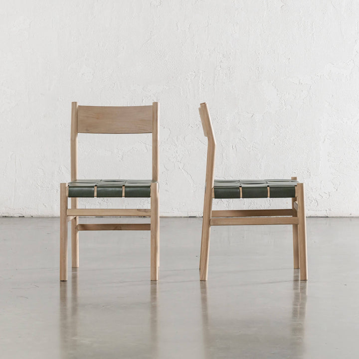 MONTERO WOVEN LEATHER DINING CHAIR | OLIVE LEATHER HIDE
