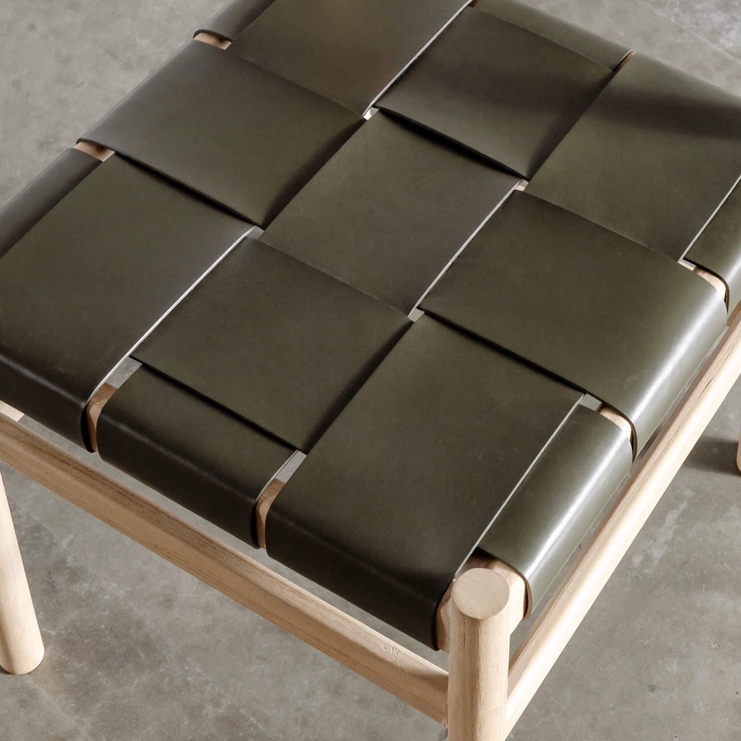 MONTERO WOVEN LEATHER DINING CHAIR | OLIVE LEATHER HIDE